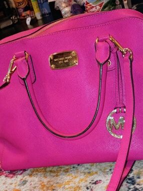 Michael Kors Hot Pink Saffiano Leather Satchel with Gold Hardware